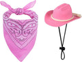 choyaxo Dog Cowboy Hat Dog Cowboy Costume for Small Pet Dogs Cat Cowboy Hat with Bandana Scarf Set Party Accessories (Pink, Medium)
