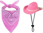 choyaxo Dog Cowboy Hat Dog Cowboy Costume for Small Pet Dogs Cat Cowboy Hat with Bandana Scarf Set Party Accessories (Pink, Medium)