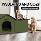 Rest-Eazzzy Cat House for Outdoor Cats, Weatherproof and Insulated Feral Cat House with Mat and Clip, Easy to Put Together, Selfwarming Cat Shelter for Winter(Green, Waterproof House-S)