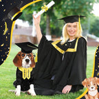 5 Pcs Dog Graduation Costume Set Include 2026 Pet Graduation Gown with Stole Puppy Grad Cap Lensless Glasses DIY Letter Stickers for Dogs Cats Holiday Costume Accessory(Black Yellow,L)