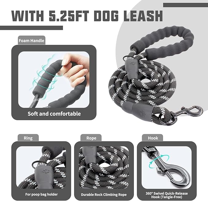 AUROTH Dog Harness and Leash Set, Soft Padded Service Dog Vest with 5.25FT Dog Leash, No Choke, Easy On Pet Vest, Adjustable Reflective No Pull Dog Harness Small Sized Dog, Easy Walking and Training