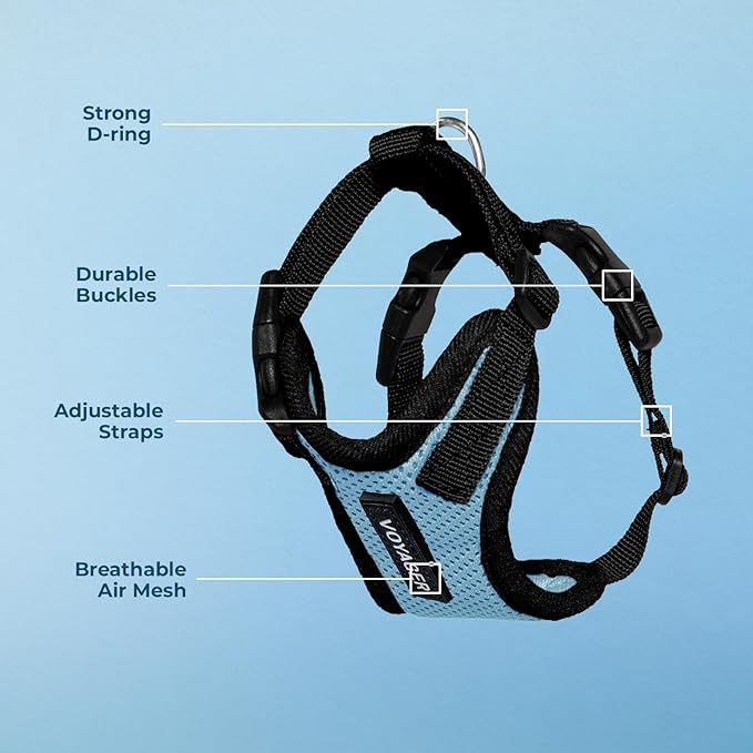 Voyager Step-in Pet Harness - All Weather Mesh, Adjustable Step in Harness for Cats and Dogs by Best Pet Supplies - Baby Blue/Black Trim, XL