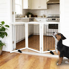 Dog Fence Indoor,Dog Gate Indoor for Doorway pet gate -3-Panel Freestanding, Hallways, House or Stairs -60x32-Inch Retractable Foldable Expandable Wood Pet by SFJC (White) ﻿