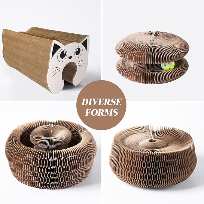 Kitty Kurlz Cat Toy Accordion Magic Organ Scratcher for Indoor Cats - Cardboard Interactive Ball Scratcher Pad, Reversible Kitten Enrichment Toy for Bored Cats