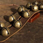 Vintage Hanging Sleigh Bell for Door Knob,5 Loud Jingle Bells on Crazy Horse Leather Belts,Dogbells for Training,Christmas Bells for Holiday Home Decor(Brongze Bells)