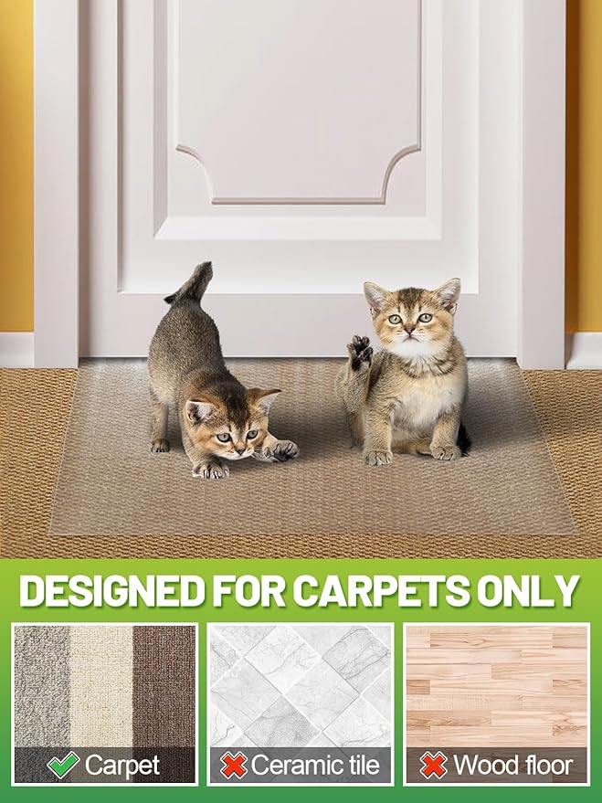 9.18Ft(L) Carpet Protector for Pets - Anti-Slip Cat Carpet Protector, Scratch Resistant Pets Scratch Stopper, Easy to Cut Floor Runner Under Doorway to Prevent Tearing