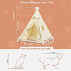 Standard Cat & Mini Dog Teepee Tent House (Int 20x20x20in/Ext 22x22x25in) for Standard Chihuahua, Shih Tzu, Tiny Pomeranian, Tiny Bichon Frise, Mini Poodle, Cotton Canvas & Stable Frame