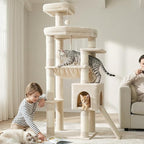 Heybly Heavy Duty Cat Tree, 64.2-Inch Tall Tower for Large Indoor Cats with Widened Structure, Cat Furniture with Big Platforms, Extra-Large Hammock, Sisal Scratching Posts & Board, Beige HCT027M