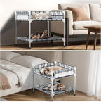 Bedside Window Dog Bunk Bed - Double Elevated Human Dog Bed with Guardrail 2 Layers Window Perch Dogs Cot 2-Tier Bedside Sleeper for Multi-Pet Households (20'' x 20'' x 25'')