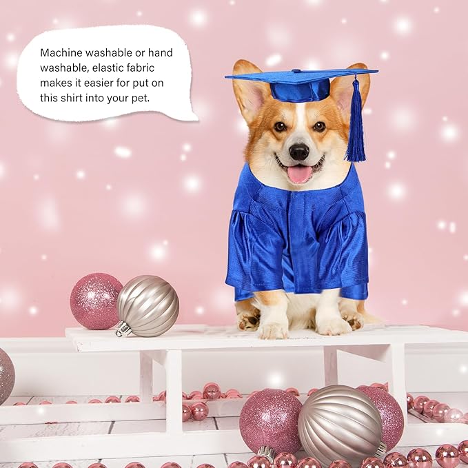 Dog Graduation Cap and Gown, Dogs Cats Graduation Holiday Halloween Costume Accessory(Blue,Large)