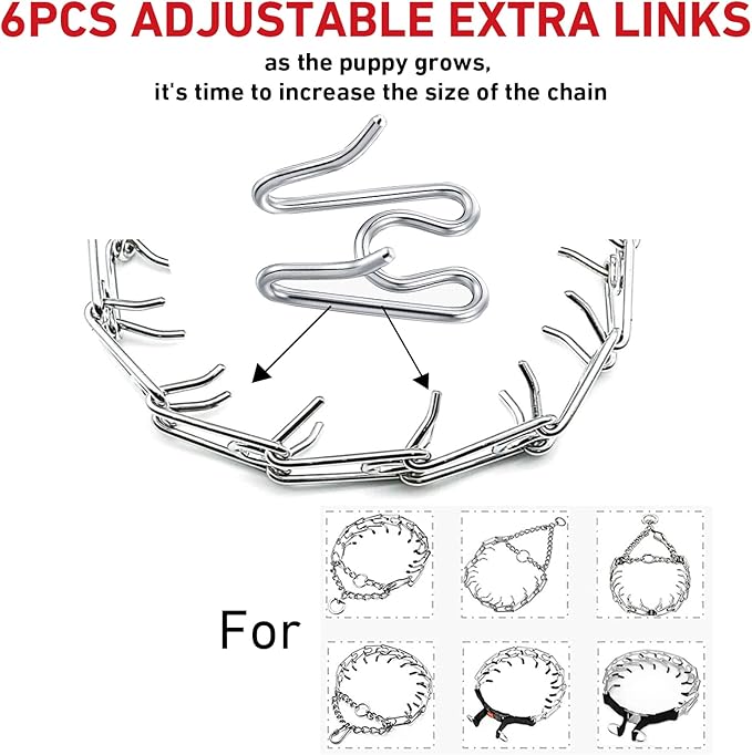 6 Pack Extra Links Prong Collar for Dog- Replacement 3.5mm Stainless Steel Pinch Collar for Dogs Links Extra Training Collar Links Fit 3.4mm Thickness Measure
