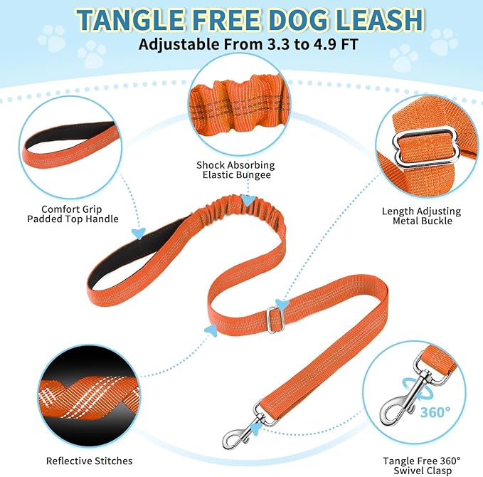 Lukovee No Pull Dog Harness and Leash Set, Soft Padded Small Dog Harness, Neck & Chest Adjustable Reflective Vest Puppy Harness with 4ft Lightweight Anti-Twist Dog Leash for Small Dogs (Orange, S)