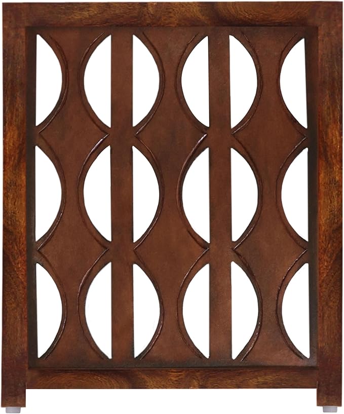 Wooden Foldable Pet Dog Safety Gate - 4 Panels Arc 20 W x 24 H- Hand Carved Solid Wood & MDF- Free Standing Portable Indoor Doorway Hall Stairs Puppy Fence -Fully Assembled- Cinnamon Brown -IRONGATE