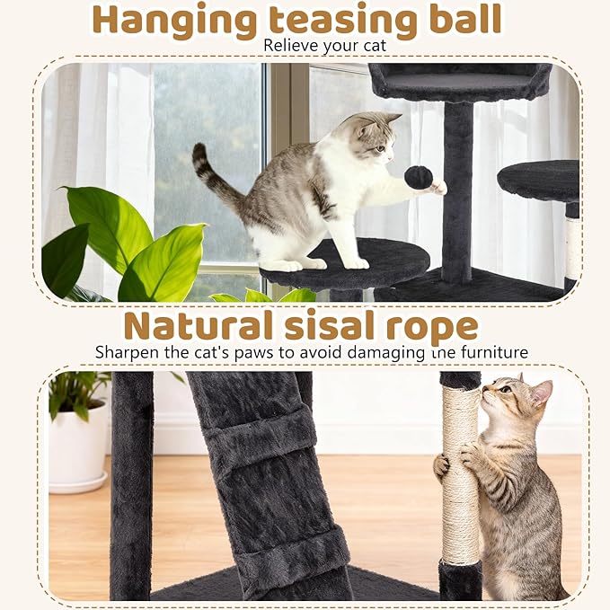 BestOffice 70 Inch Cat Tree, Multi-Level Cat Tower with Condo, Perches, Sisal Scratching Posts, Climbing Ladder,Indoor Activity Center Play House for Kittens & Adult Cats, Dark Gray