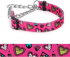 Martingale Dog Collar - Stainless Steel Chain, No Pull Training Collar with Flower Design for Large Medium Small Dogs (1, S)
