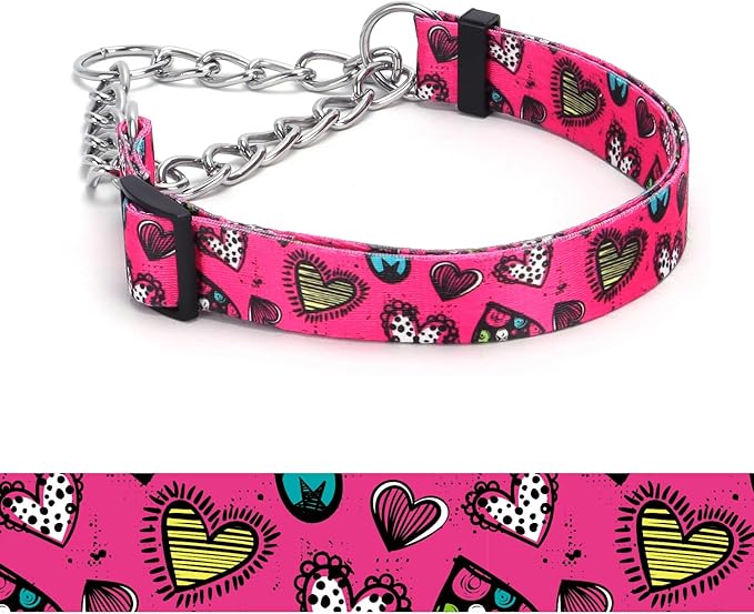 Martingale Dog Collar - Stainless Steel Chain, No Pull Training Collar with Flower Design for Large Medium Small Dogs (1, S)