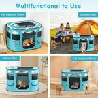 Dog Playpen, Portable Pet Cat PlayPen, 600D Oxford Dog Kennel Tent Crate, Waterproof&Breathable, Indoor Outdoor Travel Camping for Medium/Large Breed with Carrying Case+Bowl(M), Blue + White Clouds