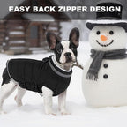Mklhgty Medium Dog Coat with Harness Built-in, Waterproof Reflective Fleece Lined - Warm Windproof Winter Jacket with Back Zipper, Cold Weather Snow Dog Coats - Black - M
