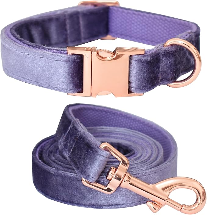 Bubblepup Velvet Dog Collar and Leash Set, Dog Collars for Small Medium Large Dogs Leash for Training & Walking