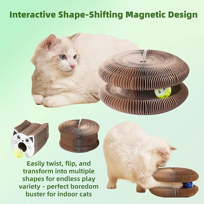Magic Organ Cat Scratcher Cardboard Bed with Ball - Interactive Adventure Lounge & Scratch Pad for Indoor Cats, Mental Enrichment Toy for Clawing Exercise and Furniture Protection, 1-Pack