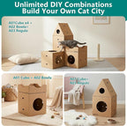 Modular Cardboard Cat Condo System, Semi-Enclosed Cube Module with Side Openings, Foldable Stackable DIY Cat House for Indoor Cats