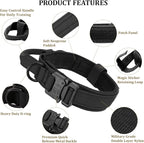 Tactical Dog Collar with Handle - Military Adjustable Dog Training Collar Soft Nylon and Heavy Duty Metal Buckle for Medium Large Dogs - with Patch (Black, Large)