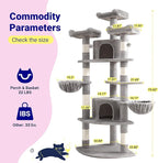 Allewie 73in Fan-Shaped Space-Saving Corner Cat Tower/Multi-Level Tall Cat Tree for Indoor Kitties/Cozy Baskets/Condos/House/Perches/Sisal Scratching Posts/Pet Activity Center/Grey