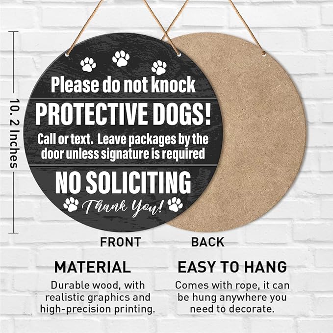 Muktoujaumai Do Not Ring Bell Sign, No Soliciting Round Hanging Sign Decor, Wall Decorations Wood Sign for Home, Yard, Front Door, Gift for Dog Lover Mom Dad, Please Do Not Knock