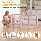 DIY Clear Acrylic Dog Playpen House,Quick Easy Assembly and Disassembly,Strong Floor Suction,Indoor and Outdoor Use,Easy Cleansing Puppy Fence (Skin Pink, 23.6" H, 10PCS)