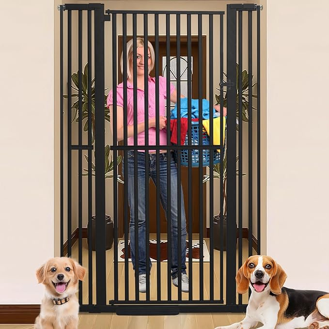 71 Inch Extra Tall Pet Gate for Cats, 29.5-43" Adjustable Wide Dog Gates, Pressure Mounted Walk Through Tall Cat Gate for Doorways,Hallway,Stairs,House（Black）
