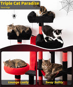 Heavy Duty Cat Tree for Indoor Cat, 71 Inch Large Cat Tower with Scratching Post and Top Perch, Hammock, Big Cat Condo for Adult Cats Kittens, PMT03RD, Black Red