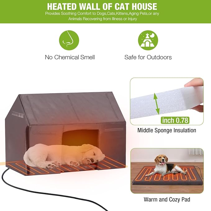 GUTINNEEN Heated Dog House for Large Dogs Outdoor Insulated Dog Kennel with Heater for Winter,All-Around Strong Iron Frame