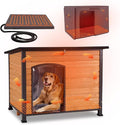 GUTINNEEN Large Heated Dog House Outdoor Insulated Dog House Weatherproof Dog Kennel with Thermostat-Controlled Heating Pad, 6-Sided Thermal Liner, Chew-Proof Metal Frame for Large Dog Breeds