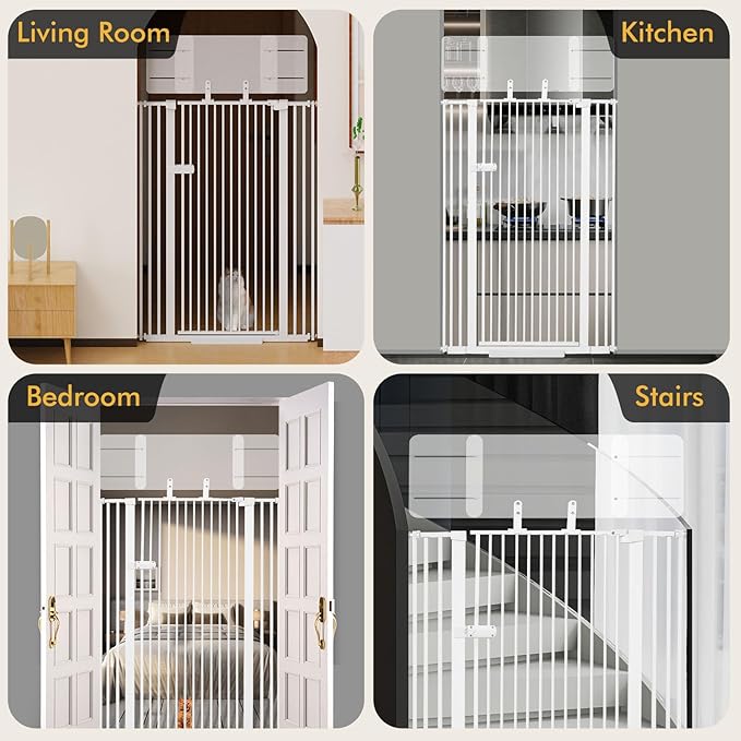Snagle Paw Extra Tall Cat Gate with Acrylic Top Panel，30-40.6" Wide Adjustable Pet Gates, Pressure Mounted, No-Drill Easy Install,Tall Cat Gate for Doorways,Stairs,Kitchen 77",White