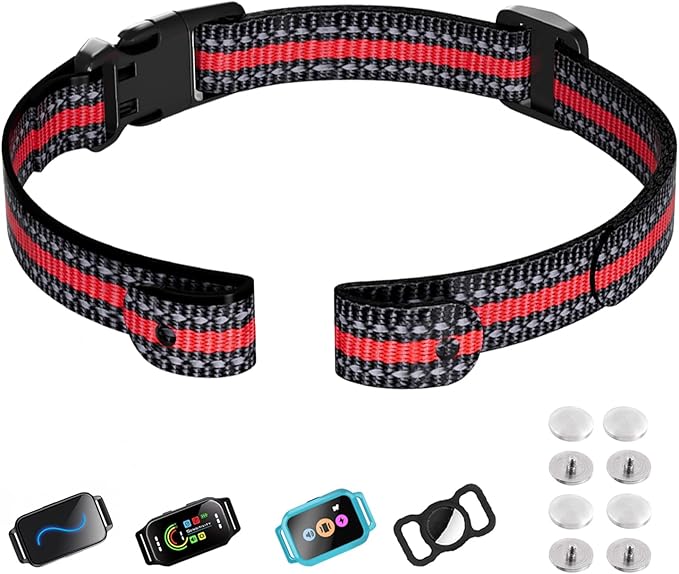 Aikko Reflective Collar Replacement Strap, Durable Nylon Universal Shock Collar for Dog, Adjustable GPS Replacement Belt for Small Medium Large Dog with Heavy-Duty Buckle, Red