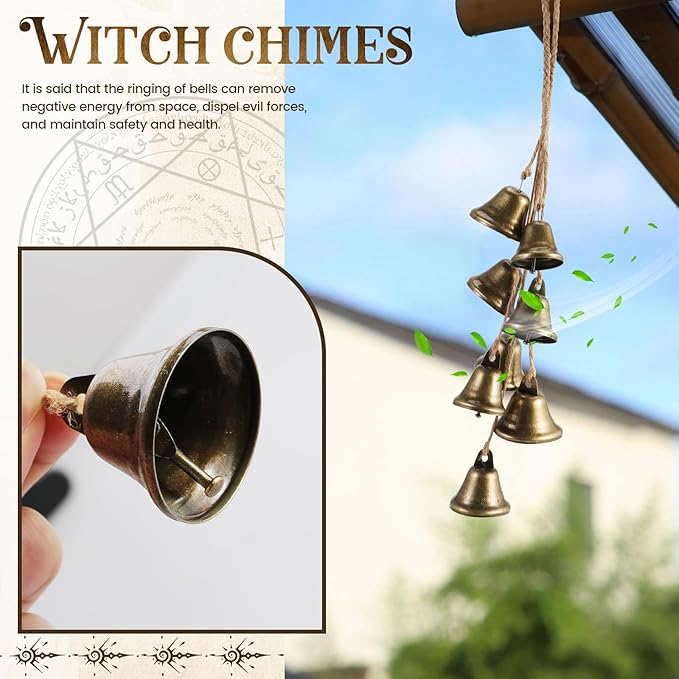 2 Pack Witch Bells Protection for Door Knob Outdoor Bells Hanging Wind Chimes Witchy Things Clear Negative Energy Witch Bells Set Wiccan Bell Witchy Gifts(Classic)