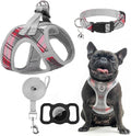 EXPAWLORER Classic Plaid Puppy Harness - Dog Collar and Leash - Soft Mesh Padded Adjustable Step in Small Dog Vest Harness No Pull, Reflective Escape Proof for Outdoor Walking, Grey Small