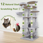Tall Cat Tree 78.8in, Patent Fabric Multilevel Cat Tower for Adult Cats, Climbing Tree House and Towers with Condo Hammock Scratching Post Large Platform Wide Base