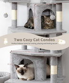Heavy Duty Cat Tree for Indoor Cat, 71 Inch Large Cat Tower with Scratching Post and Top Perch, Hammock, Big Cat Condo for Adult Cats Kittens, PMT03GY, Grey