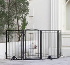 Full Metal Freestanding Dog Gate with Cat Door for Outdoor&Indoor,32" Tall Foldable Dog Fence,80" Extra Wide Freestanding Pet Gate for Large Openings,Stairs,Deck,Yard,Doorways(4 Panels,Black)