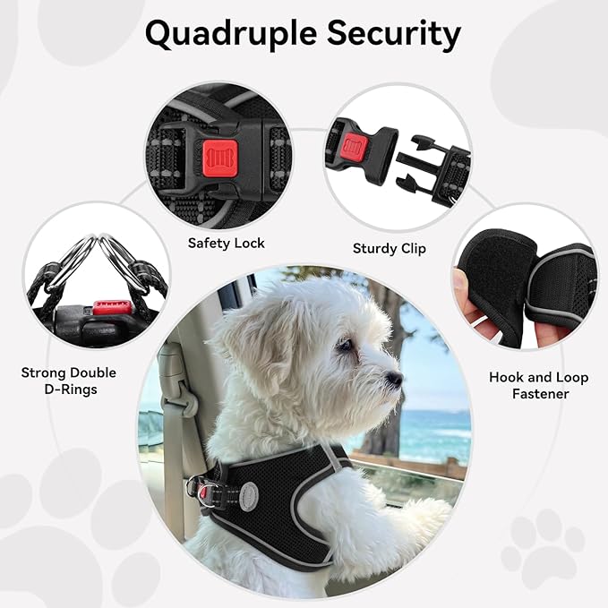 Joytale Small Dog Harness, Breathable Mesh Step-in Vest, Reflective Soft Padded Harnesses for Medium Dogs, Black, XL