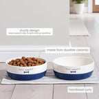 Pearhead Ceramic Dog Bowl – White & Navy “Bone Appétit” Design, Stoneware Pet Dish, Non-Skid Feeding Bowl, Small/Medium 2.25 Cups/ 18 oz