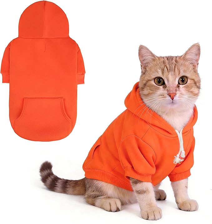 KOOLTAIL Dog Hoodie for Small Medium Dogs Cats, Soft&Warm Pet Sweater with Leash Hole and Pocket Boy Girl,Puppy Fall Winter Jacket Clothes,French Pitbull Cold Weather Coat Sweatshirt,Orange XS