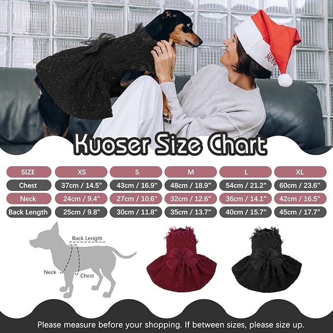 Kuoser Dog Dress, Cute Dog Dresses for Medium Dogs Girl Elegant Puppy Tutu with Bow-Knot, Doggie Princess Costume Pet Outfit for Birthday Party Christmas Halloween Wedding, Black M