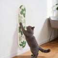 Wall Mounted Cat Scratching Board - Skateboard Style, Replaceable Scratch Mat, for Indoor Cats (24x6 Inches, Green Flowers)