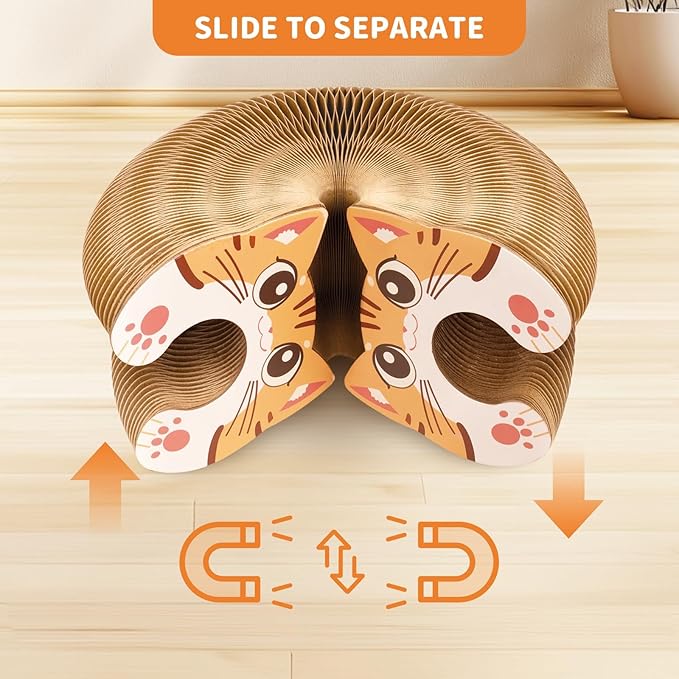 Collapsible Cats Cardboard Scratcher, Interactive Cat Toys for Indoor Cats, Scratch Pad Shape Shifting Ball Track with Bell, Magic Organ Cat Toy for Chase & Scratch Paw Easter Toys for Kitties Cat