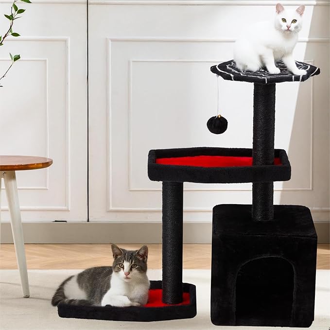 Black Cat Tree, 31 Inches Gothic Cat Tower, Cat Houses for Indoor Cats with Coffin Bed, Spacious Cat Condo, Scratching Posts for Kittens and Cats