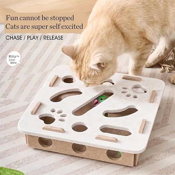 2026 New Cat Nail File Enrichment Box,Cat Scratch Puzzle Enrichment Box,Interactive Cats Toy with 3 Bell Balls for Indoor Cats Self Play,Encourages Hunting Instincts (D)