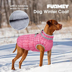 FUAMEY Dog Coat for Large Dogs,Waterproof Dog Winter Jacket with Harness Built in Puppy Cold Weather Coats Reflective Pet Vest with Zipper Warm Fleece Dogs Snowsuit Windproof Rose Plaid L