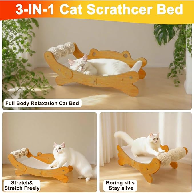 Sisal Cat Scratcher Bed,Extra Large Solid Cat Scratching Board Couch Scratcher Cardboard with Sisal Ball,26.8 Inch Hammock Lounger for Indoor Cats, Furniture Protector